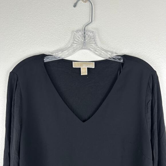 Michael Michael Kors Black Tunic Top Chiffon Layered V-Neck 3/4 Sleeve Size M - Picture 2 of 8